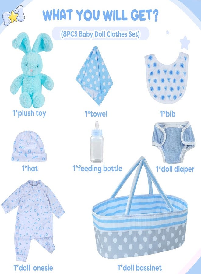 JIZHI 8 Pcs Reborn Baby Doll Clothes Set with Bassinet for 17-22 Inch Babydolls, Realistic Baby Boy Dolls Clothes fit Lifelike Reborn Baby Doll Accessories, Blue (Not Doll) - Image 4